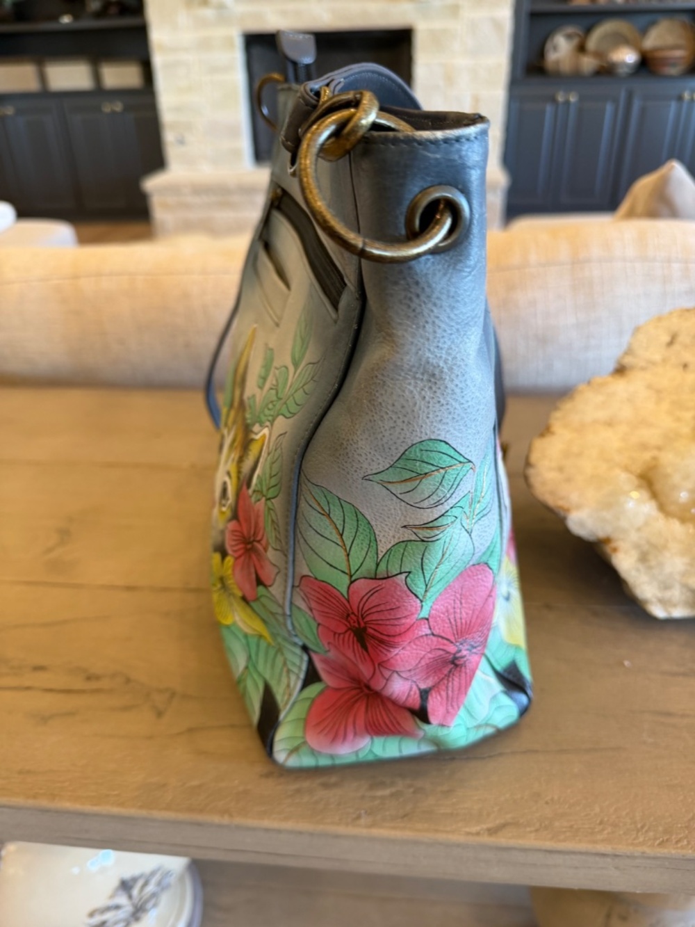 Anuschka Hand Painted Leather Handbag Cats Kittens Flowers Unique Fine Quality - Picture 5 of 8